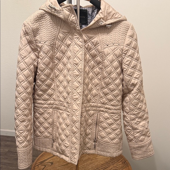 Weatherproof Beige Quilted Patterned Hooded Jacket Minimalist Sz Large Cabincore - Picture 2 of 14